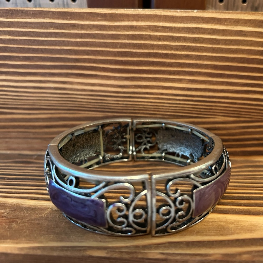 Silver and Purple Filigree Bracelet
